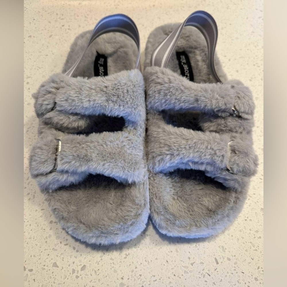Gray Fuzzy Slippers